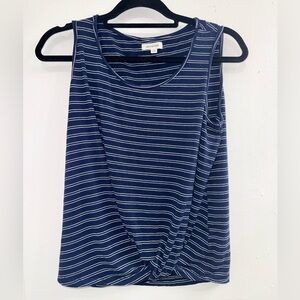Max Studio blue and white striped tie-front knit tank top size S